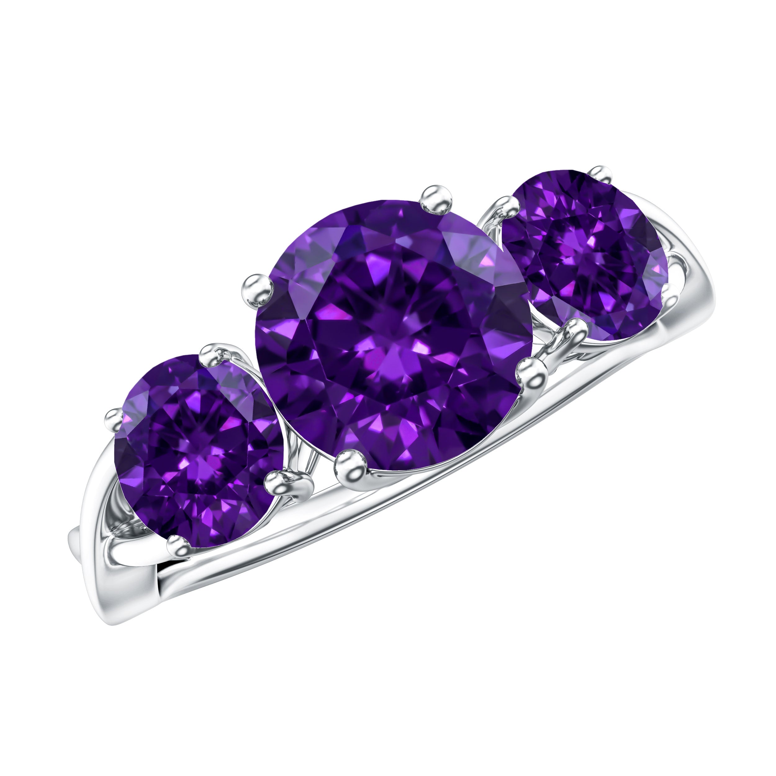 Natural Amethyst 3 Stone Engagement Ring for Women