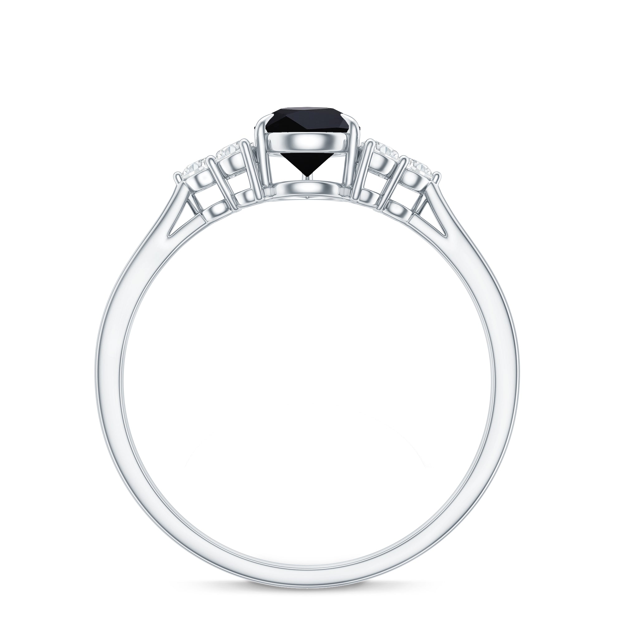Pear Shaped Black Onyx Engagement Ring with Real Diamond Trio AAA - Rosec Jewels