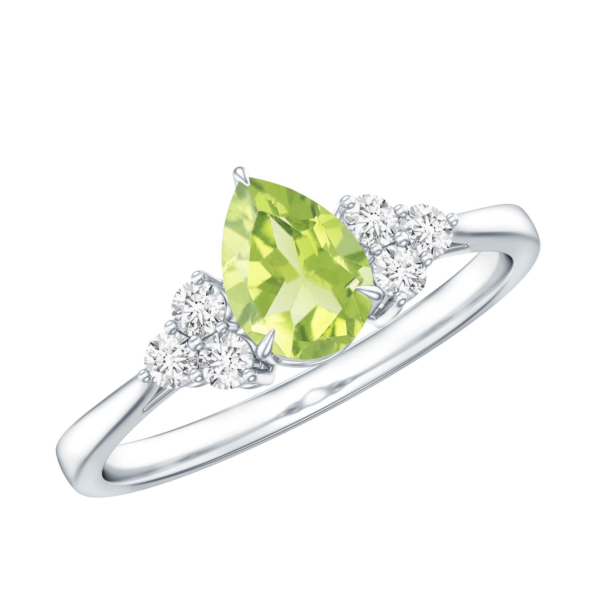 1 Carat Peridot Teardrop Engagement Ring with Diamond Trio AAA - Rosec Jewels