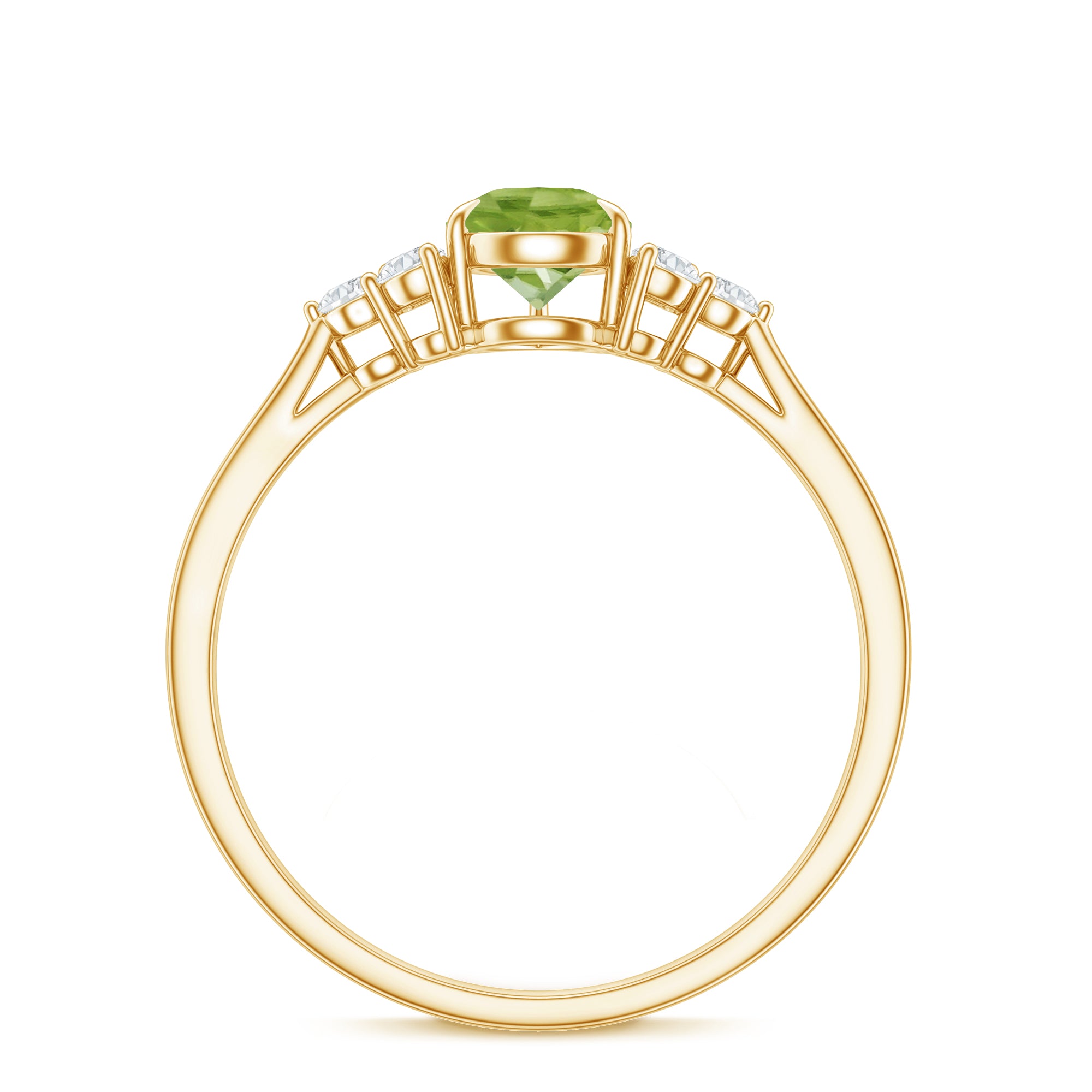 1 Carat Peridot Teardrop Engagement Ring with Diamond Trio AAA - Rosec Jewels