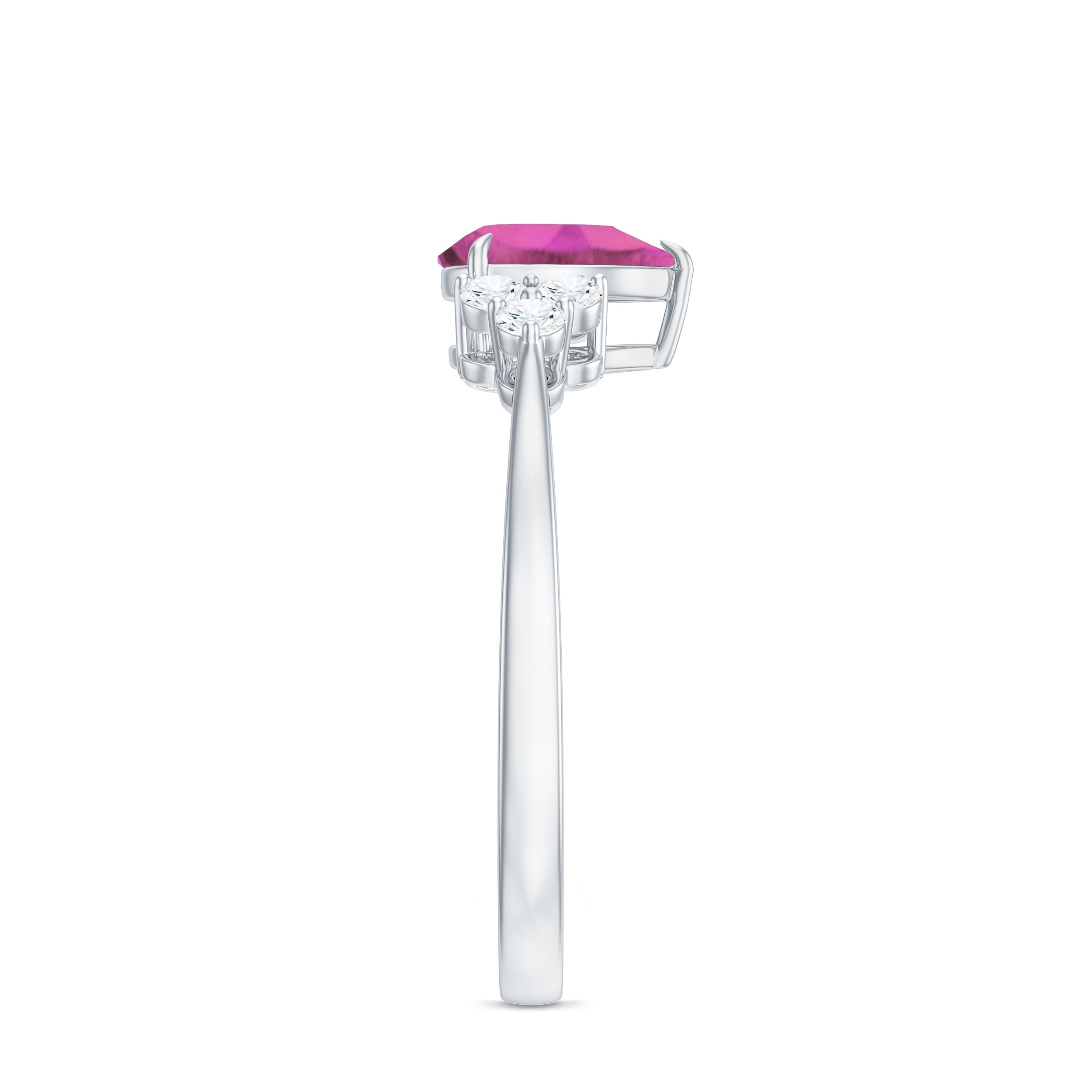 3/4 CT Natural Pink Tourmaline Teardrop Solitaire Ring with Diamond Trio AAA - Rosec Jewels