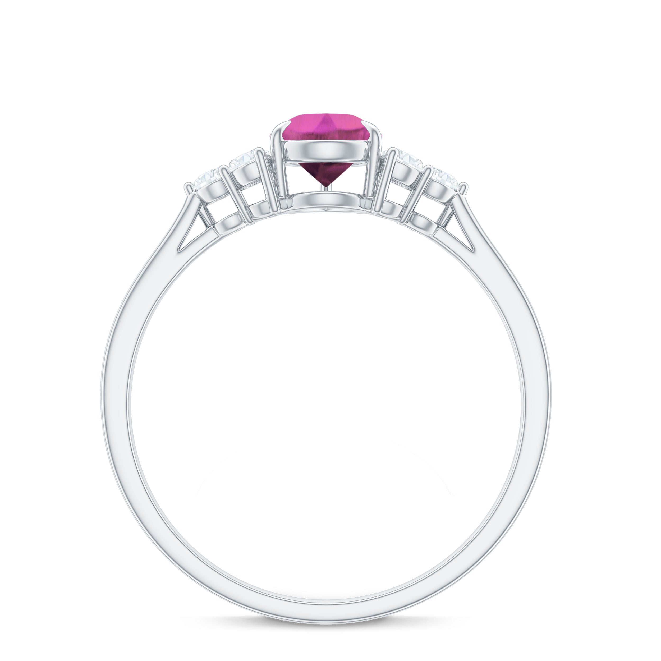 3/4 CT Natural Pink Tourmaline Teardrop Solitaire Ring with Diamond Trio AAA - Rosec Jewels