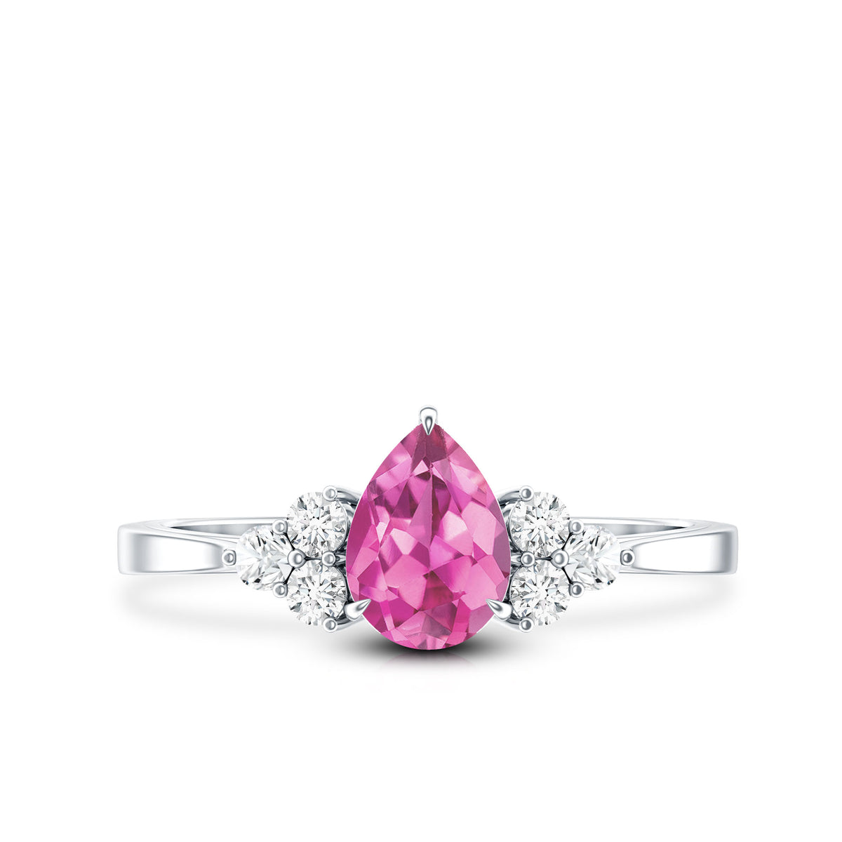 1.6 Carat Natural Pink Tourmaline Teardrop Engagement Ring with Diamond Trio AAA - Rosec Jewels