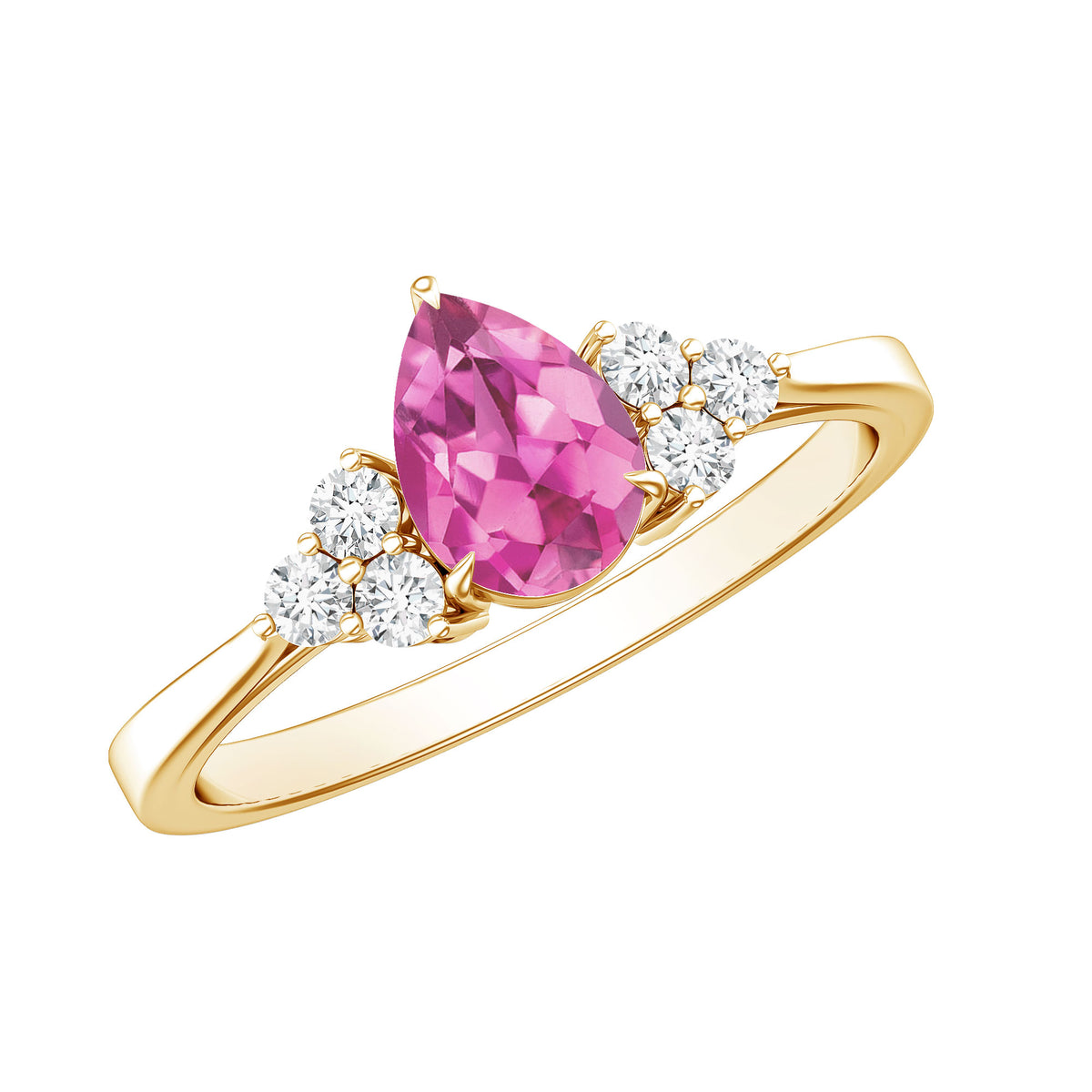 1.6 Carat Natural Pink Tourmaline Teardrop Engagement Ring with Diamond Trio AAA - Rosec Jewels