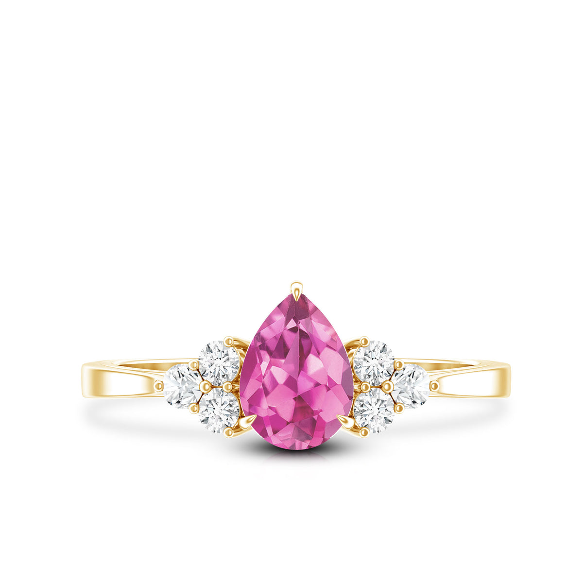 1.6 Carat Natural Pink Tourmaline Teardrop Engagement Ring with Diamond Trio AAA - Rosec Jewels