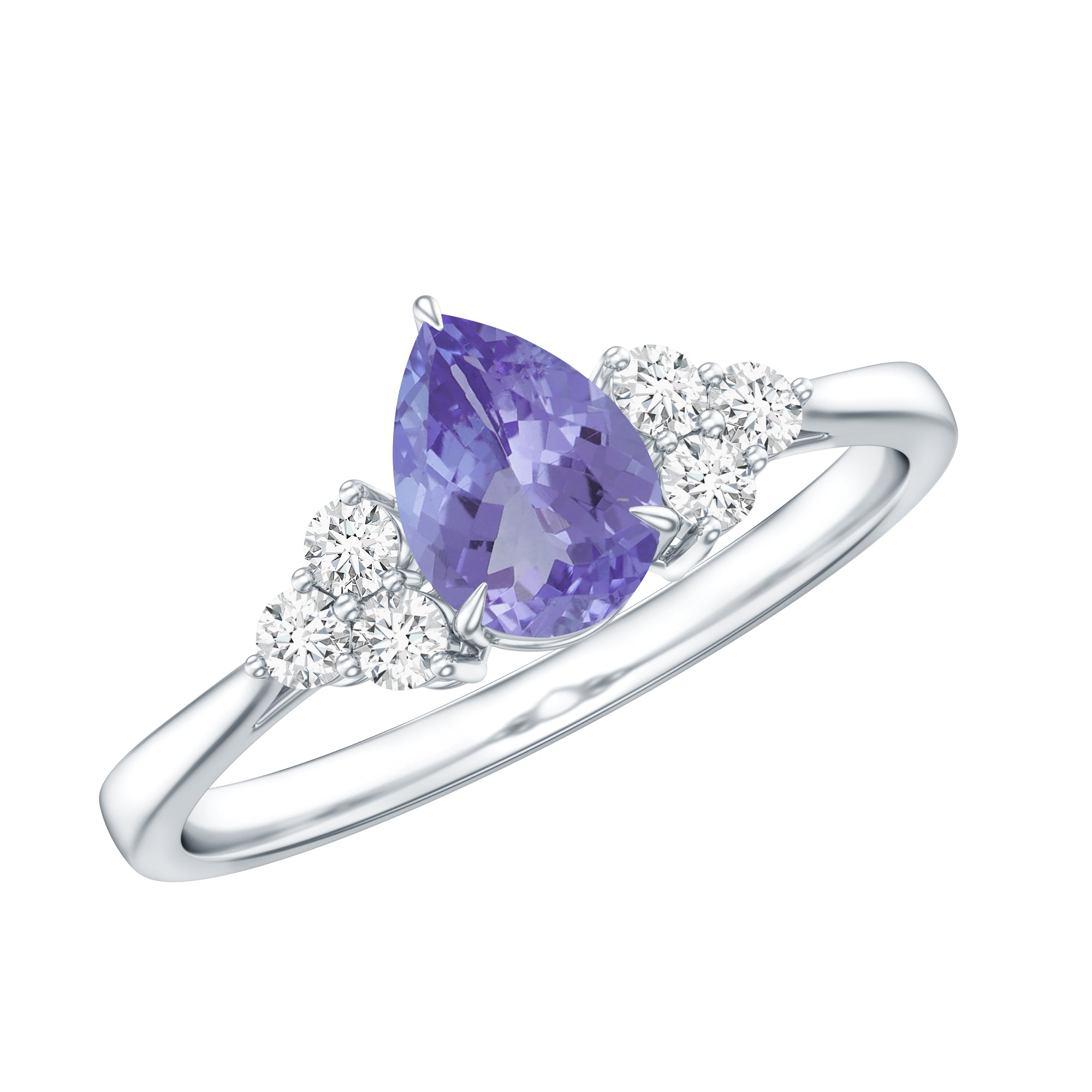 0.8 Carat Pear Shaped Tanzanite Engagement Ring with Diamond Trio AAA - Rosec Jewels