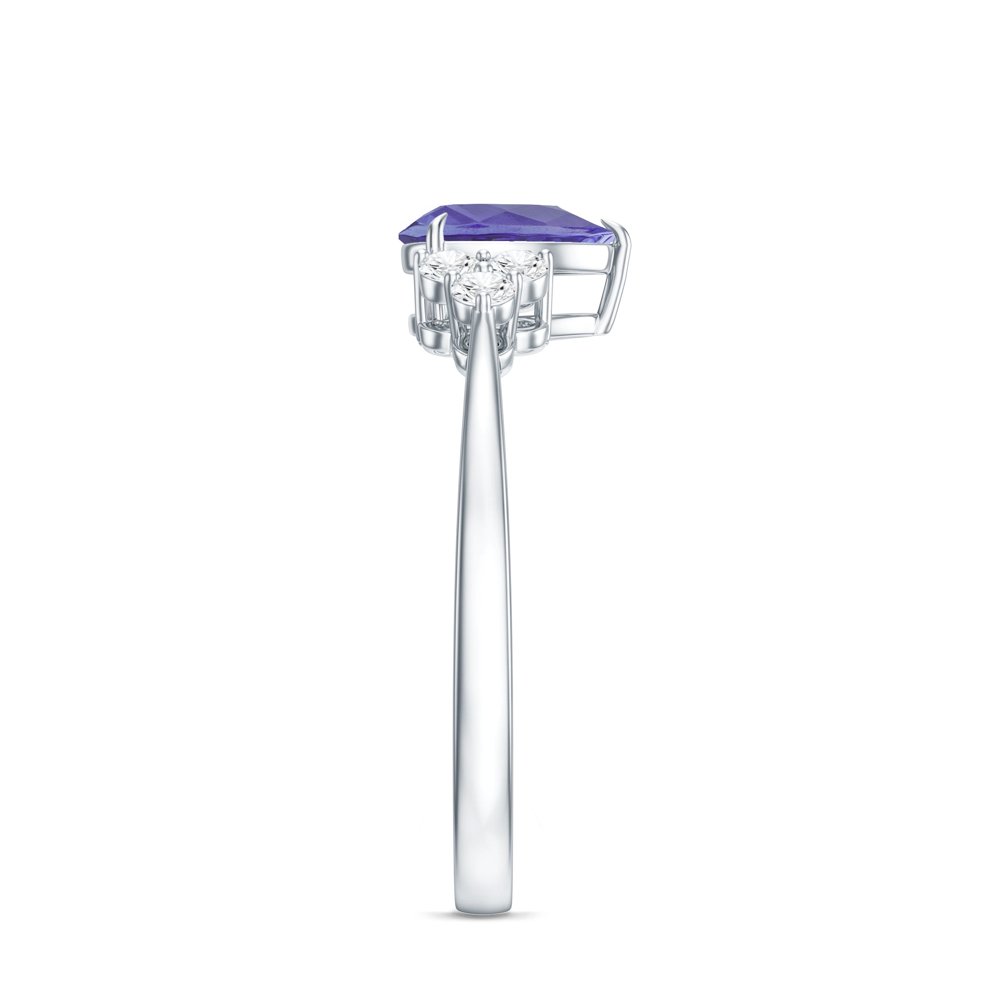 Pear Shaped Tanzanite Solitaire Ring with Diamond Trio AAA - Rosec Jewels
