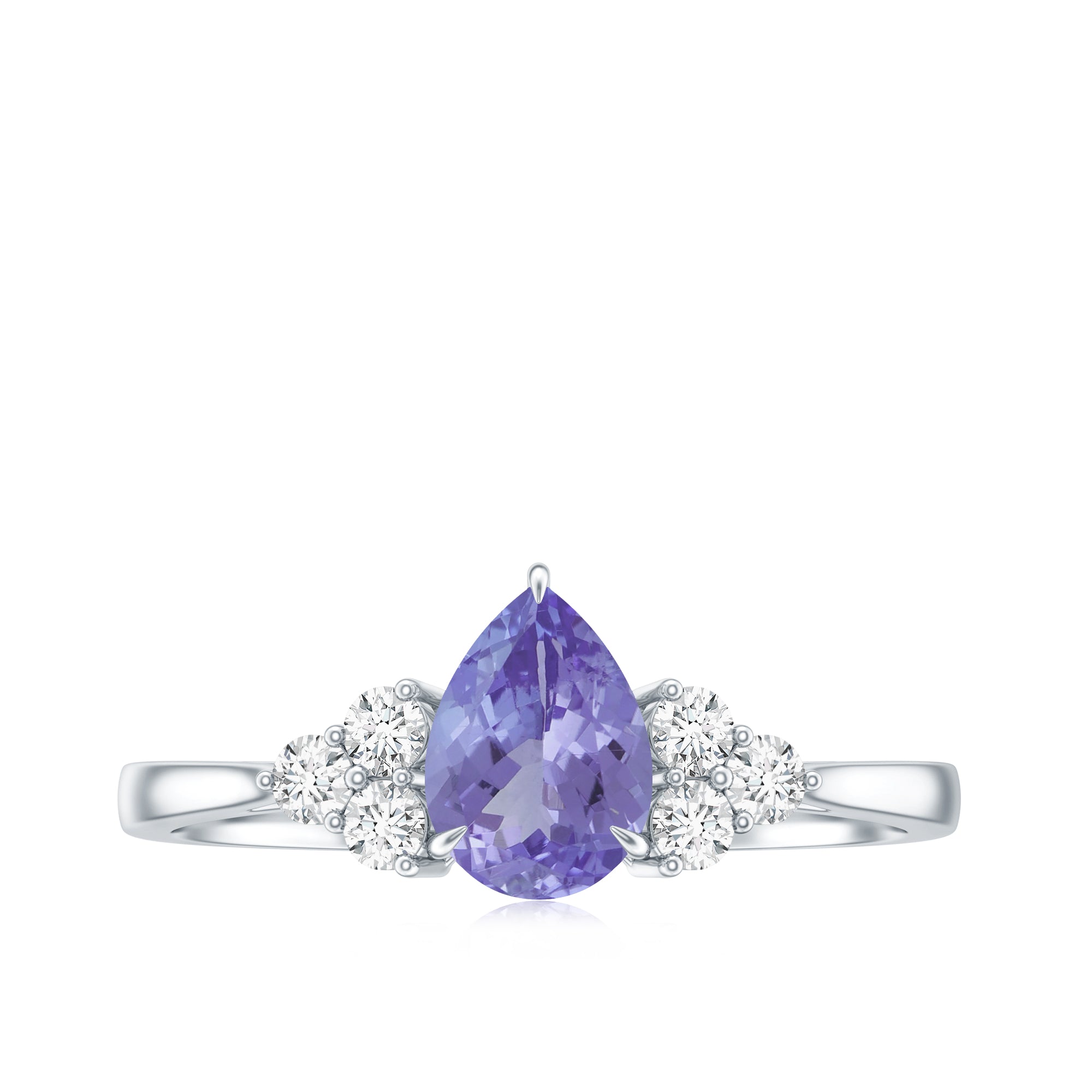 Pear Shaped Tanzanite Solitaire Ring with Diamond Trio AAA - Rosec Jewels