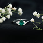 5X7mm AAA Quality Pear Shape Emerald Solitaire Engagement Ring with Diamond Trio AAA - Rosec Jewels