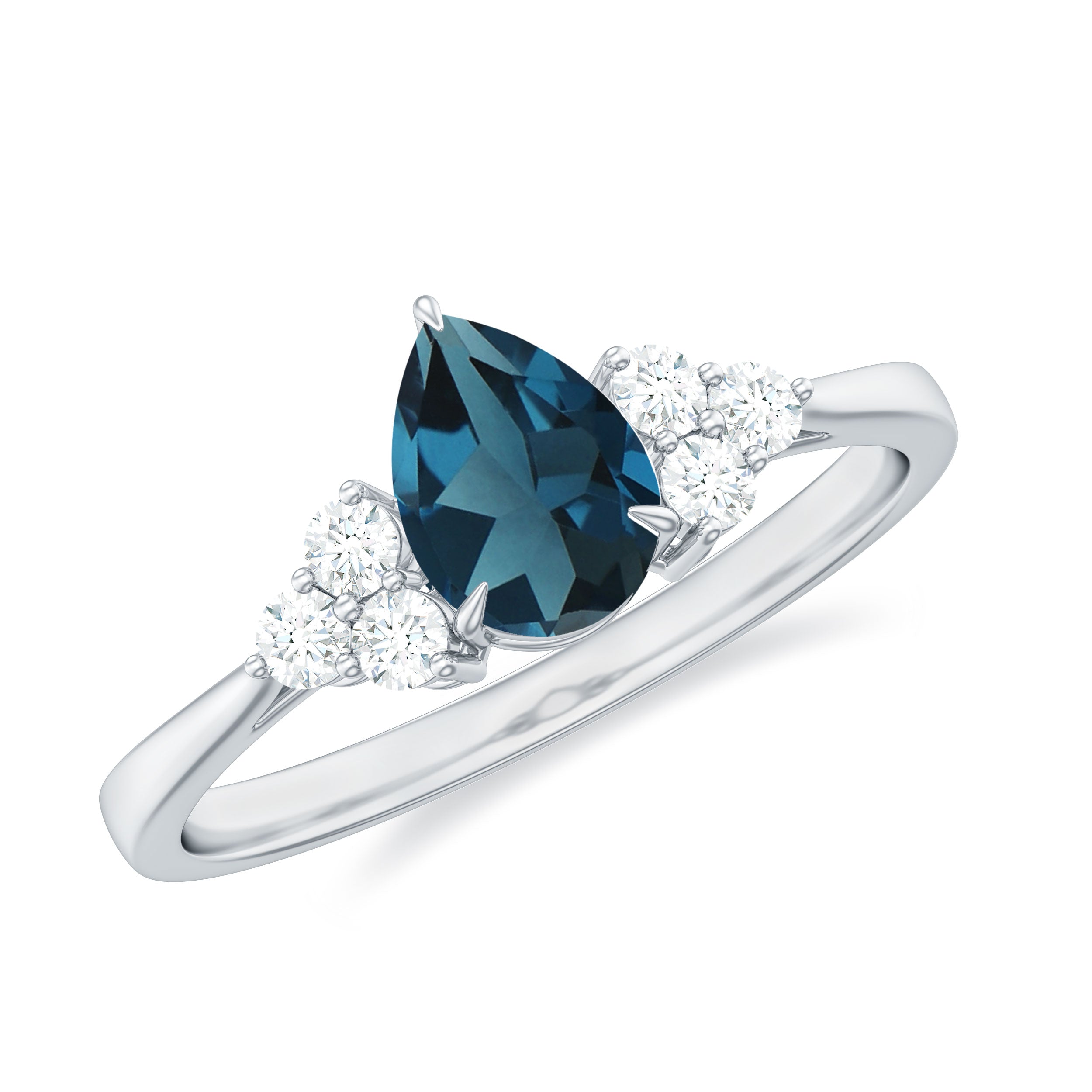 Pear Cut London Blue Topaz Engagement Ring with Diamond Trio London Blue Topaz - ( AAA ) - Quality - Rosec Jewels