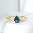 5X7mm Pear Shape London Blue Topaz Engagement Ring with Diamond Trio AAA - Rosec Jewels