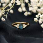 5X7mm Pear Shape London Blue Topaz Engagement Ring with Diamond Trio AAA - Rosec Jewels