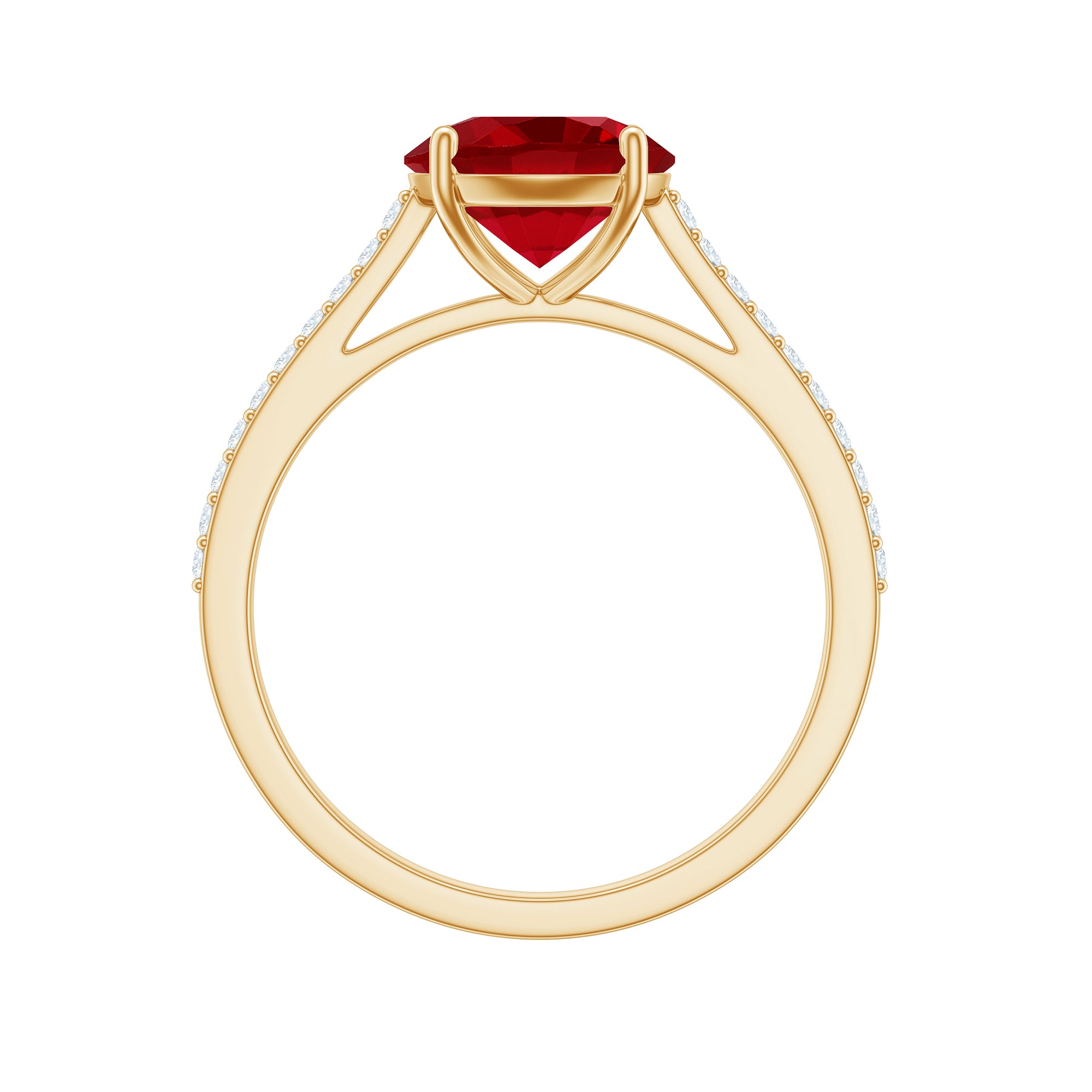 Certified Lab Ruby Solitaire Engagement Ring with Diamonds AAAA - Rosec Jewels
