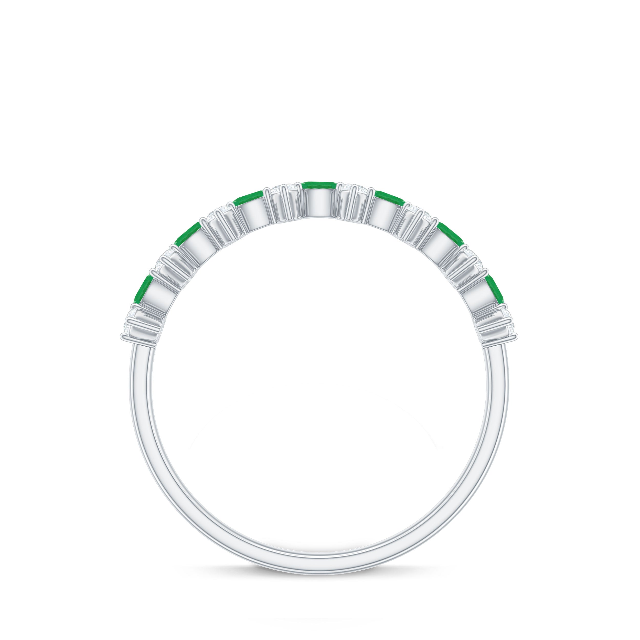 Genuine Emerald and Diamond Half Eternity Ring for Women AAA - Rosec Jewels