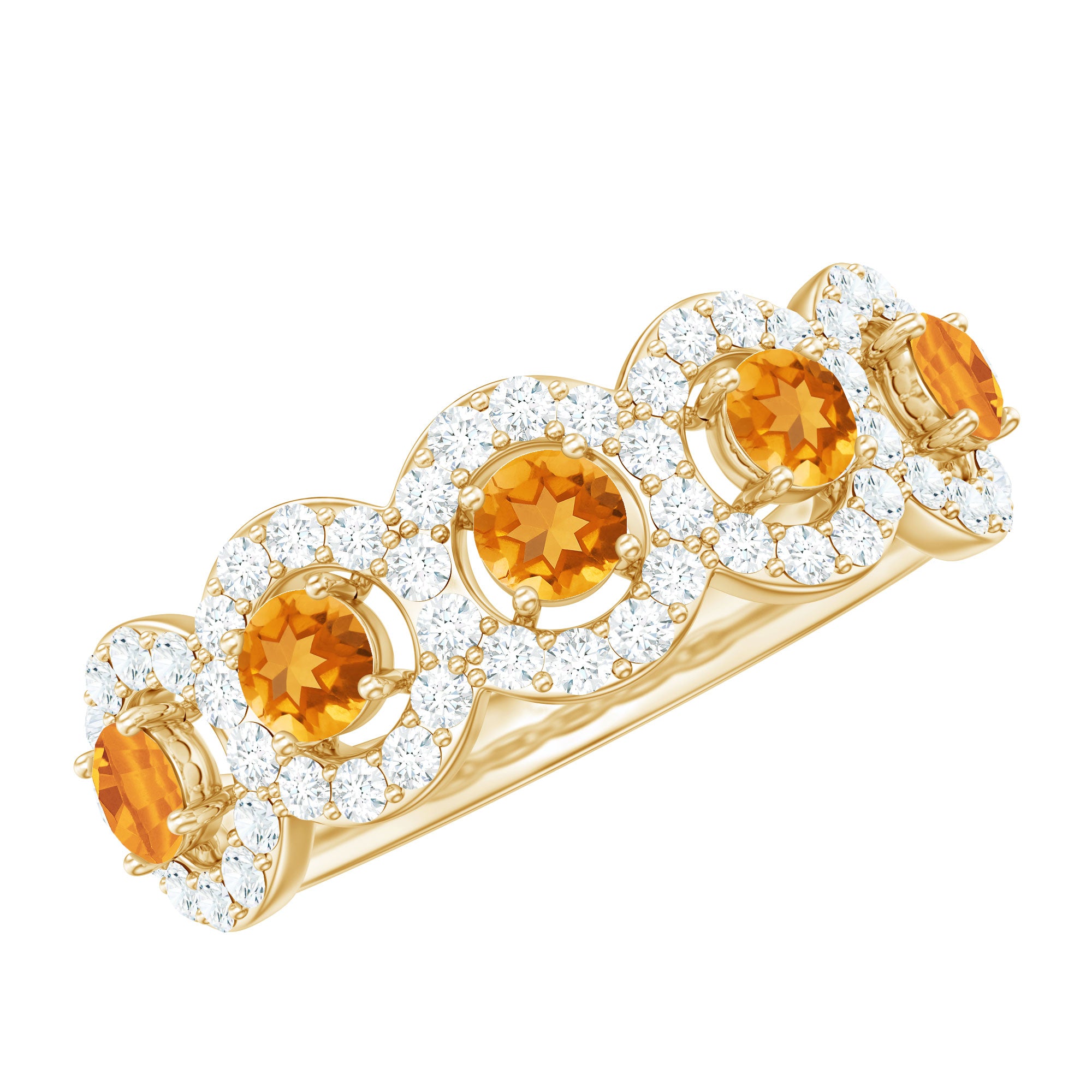 Certified Natural Citrine Diamond Half Eternity Band for Anniversary AAA - Rosec Jewels