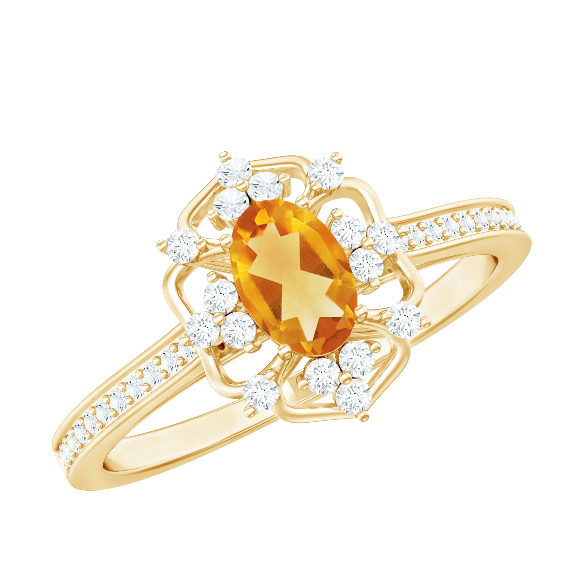 Rosec Jewels-Genuine Citrine Vintage Engagement Ring in Gold Plated Silver