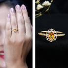 Rosec Jewels-Genuine Citrine Vintage Engagement Ring in Gold Plated Silver