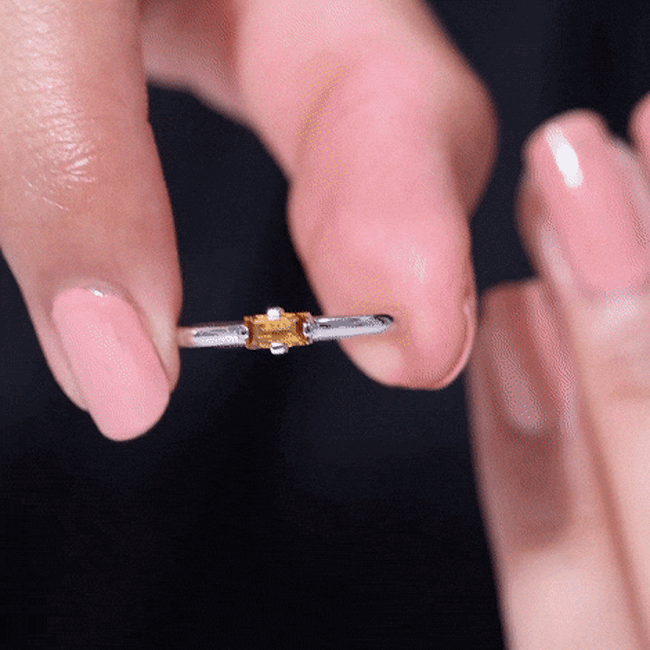 Natural Baguette Citrine Promise Ring in East West Style AAA - Rosec Jewels