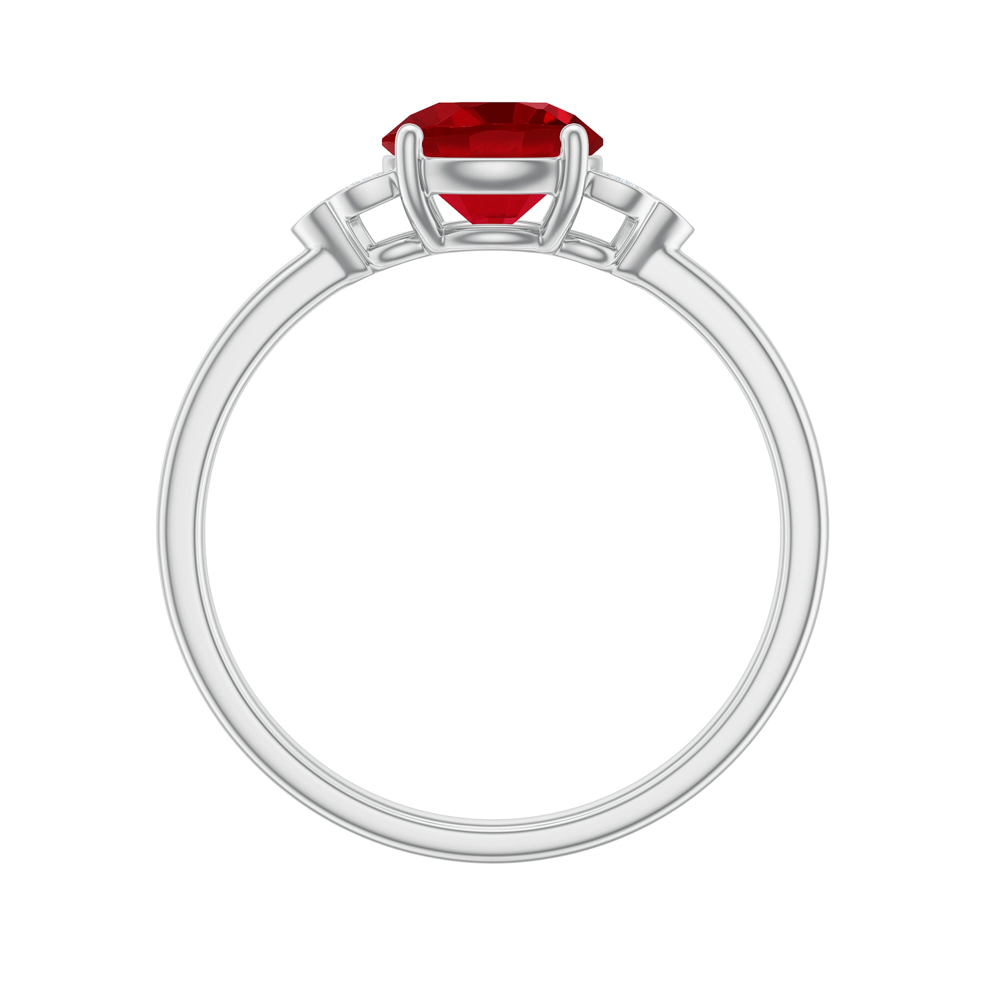 Lab Grown Ruby Solitaire Engagement Ring with Diamond Trio AAAA - Rosec Jewels