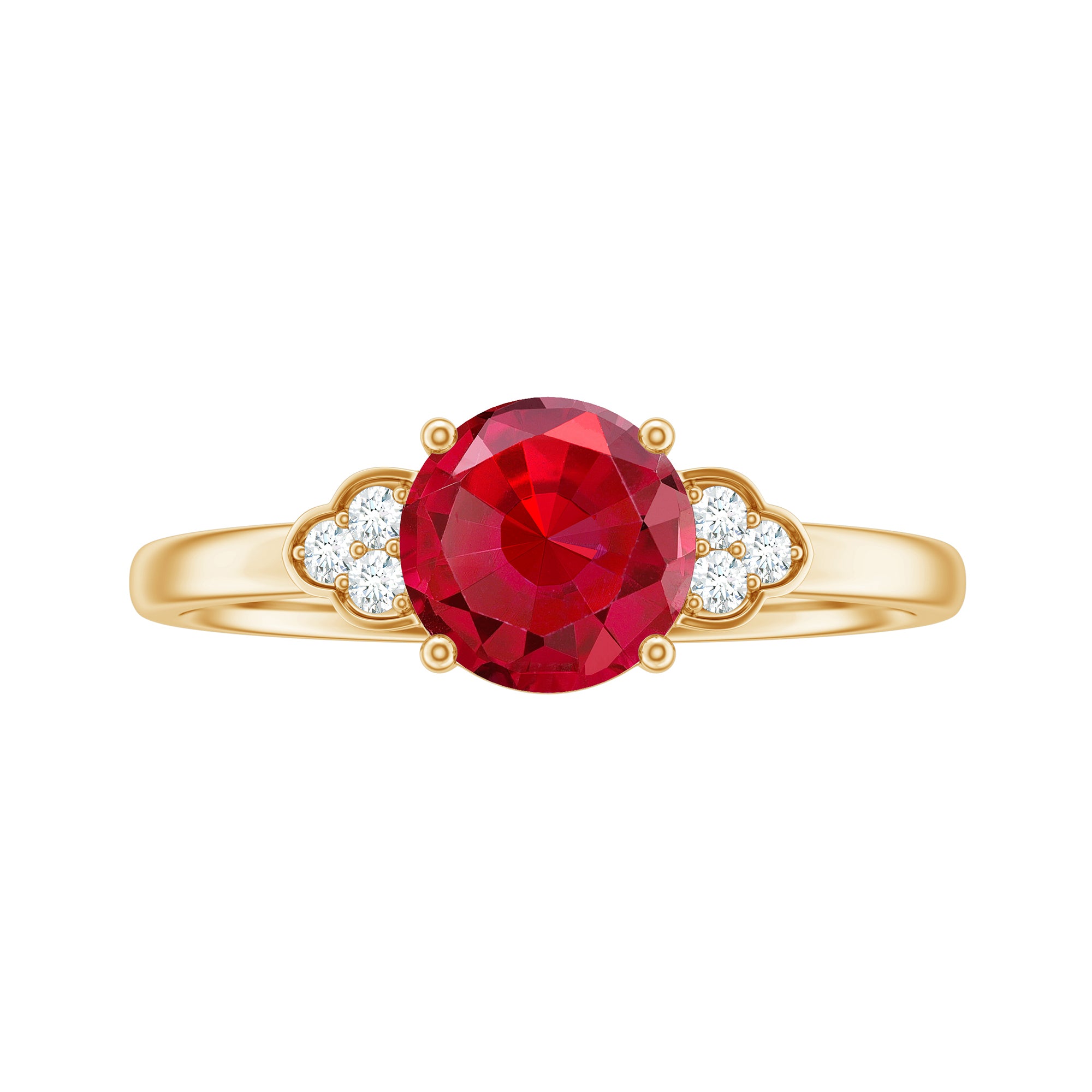 Lab Grown Ruby Solitaire Engagement Ring with Diamond Trio AAAA - Rosec Jewels