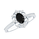 Vintage Looking Black Spinel Oval Engagement Ring with Diamond AAA - Rosec Jewels