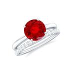 3 CT Solitaire Created Ruby Wedding Ring Set with Diamond AAAA - Rosec Jewels