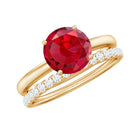 3 CT Solitaire Created Ruby Wedding Ring Set with Diamond AAAA - Rosec Jewels