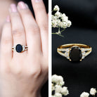 4.2 Carat Lab Grown Black Diamond Oval Engagement Ring with White Diamond Split Shank AAAA ( Synthetic ) - Rosec Jewels