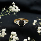 4.2 Carat Lab Grown Black Diamond Oval Engagement Ring with White Diamond Split Shank AAAA ( Synthetic ) - Rosec Jewels