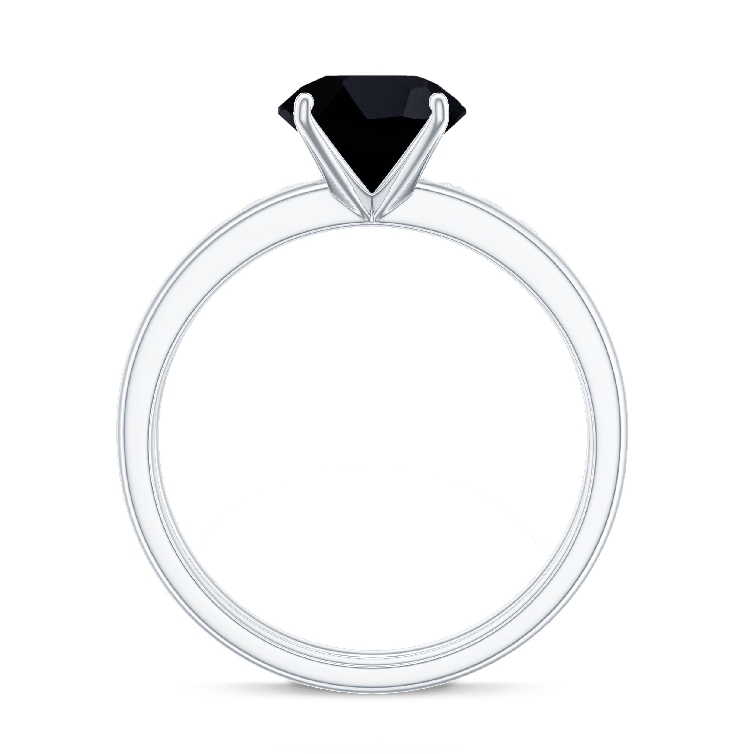 Natural 8mm Black Onyx Solitaire Engagement Rings with Diamond Enhancer AAA - Rosec Jewels