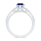 1 Carat Lab Grown Blue Sapphire Engagement Ring with Diamond Crossover Shank AAAA - Rosec Jewels
