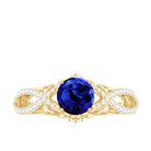 1 Carat Lab Grown Blue Sapphire Engagement Ring with Diamond Crossover Shank AAAA - Rosec Jewels
