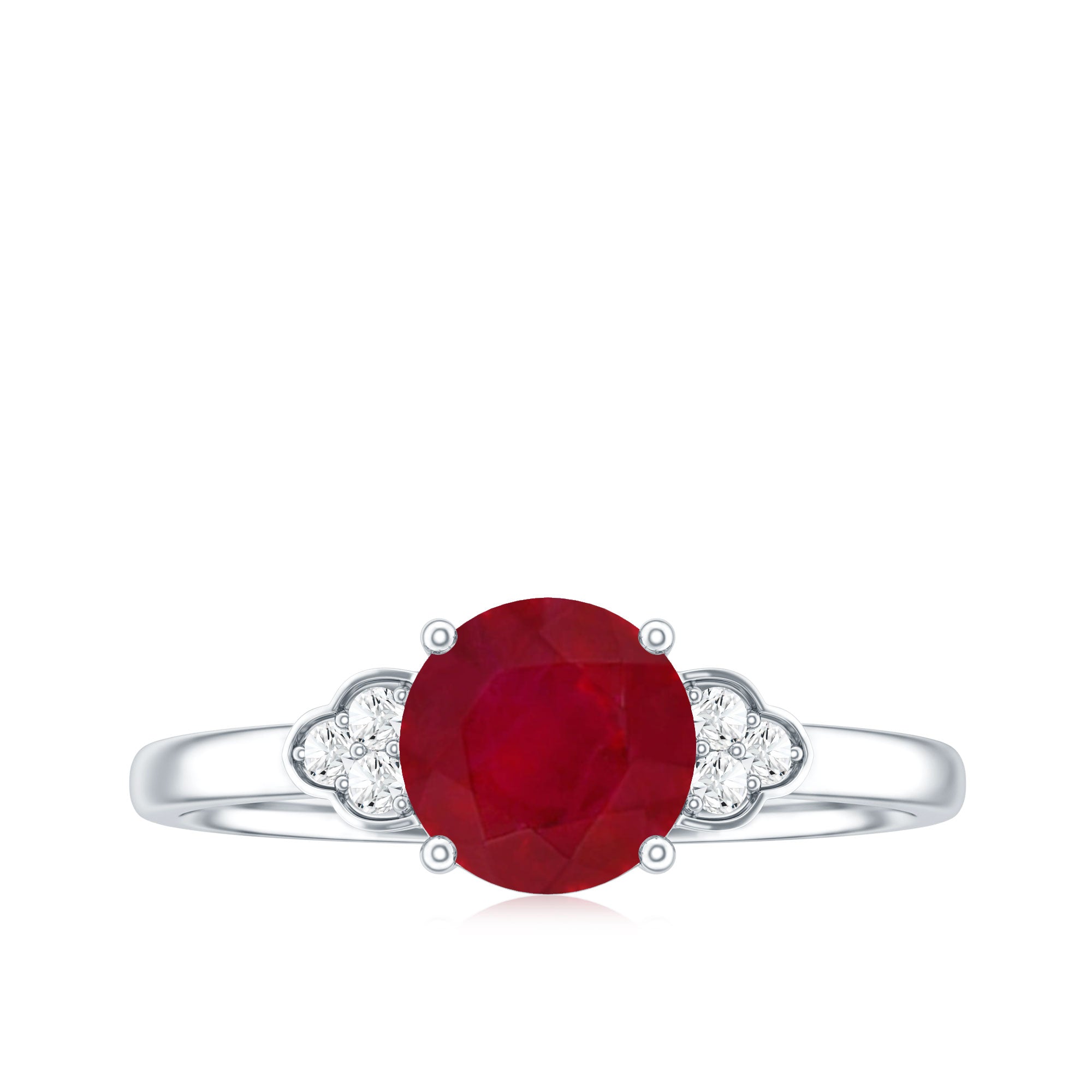 Real 0.6 Carat Ruby Promise Ring with Diamond Trio AAA - Rosec Jewels
