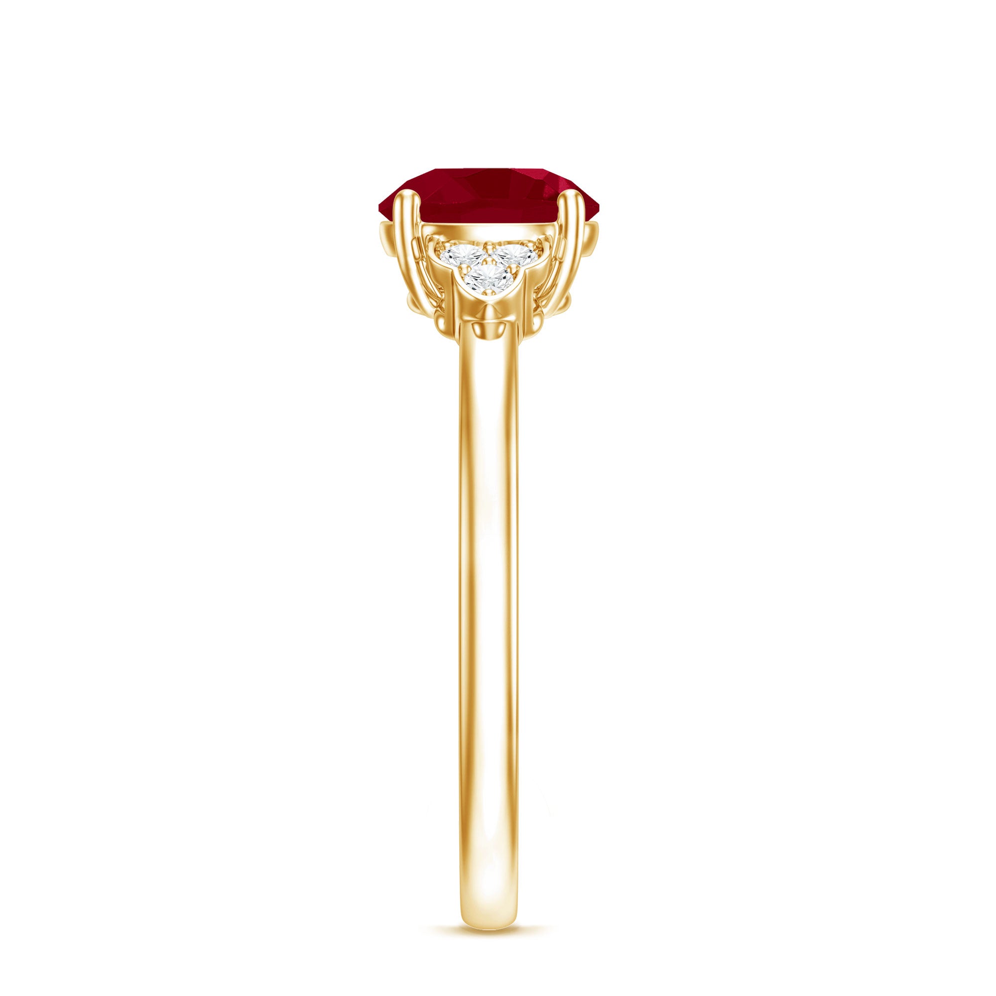 Real 0.6 Carat Ruby Promise Ring with Diamond Trio AAA - Rosec Jewels