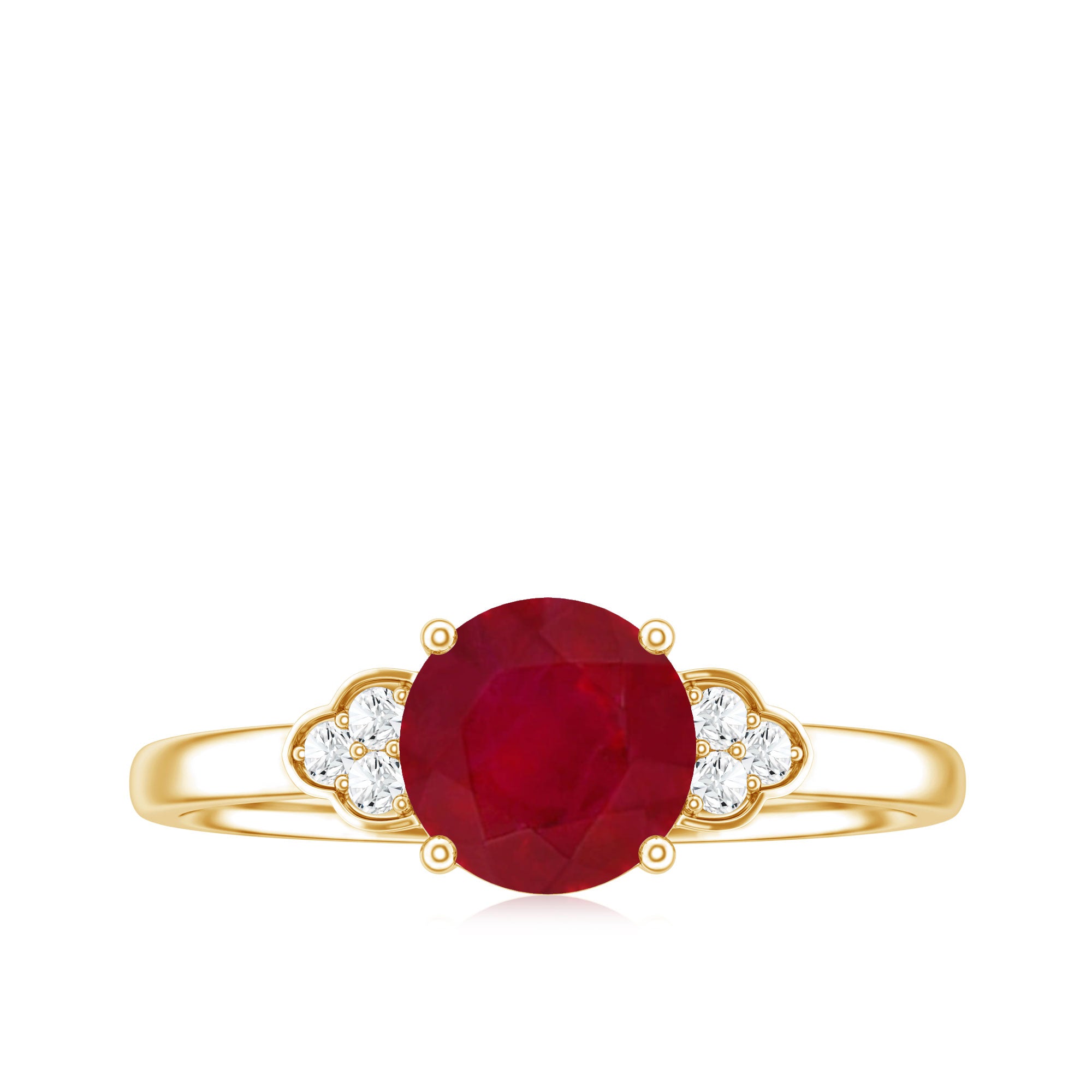 Real 0.6 Carat Ruby Promise Ring with Diamond Trio AAA - Rosec Jewels