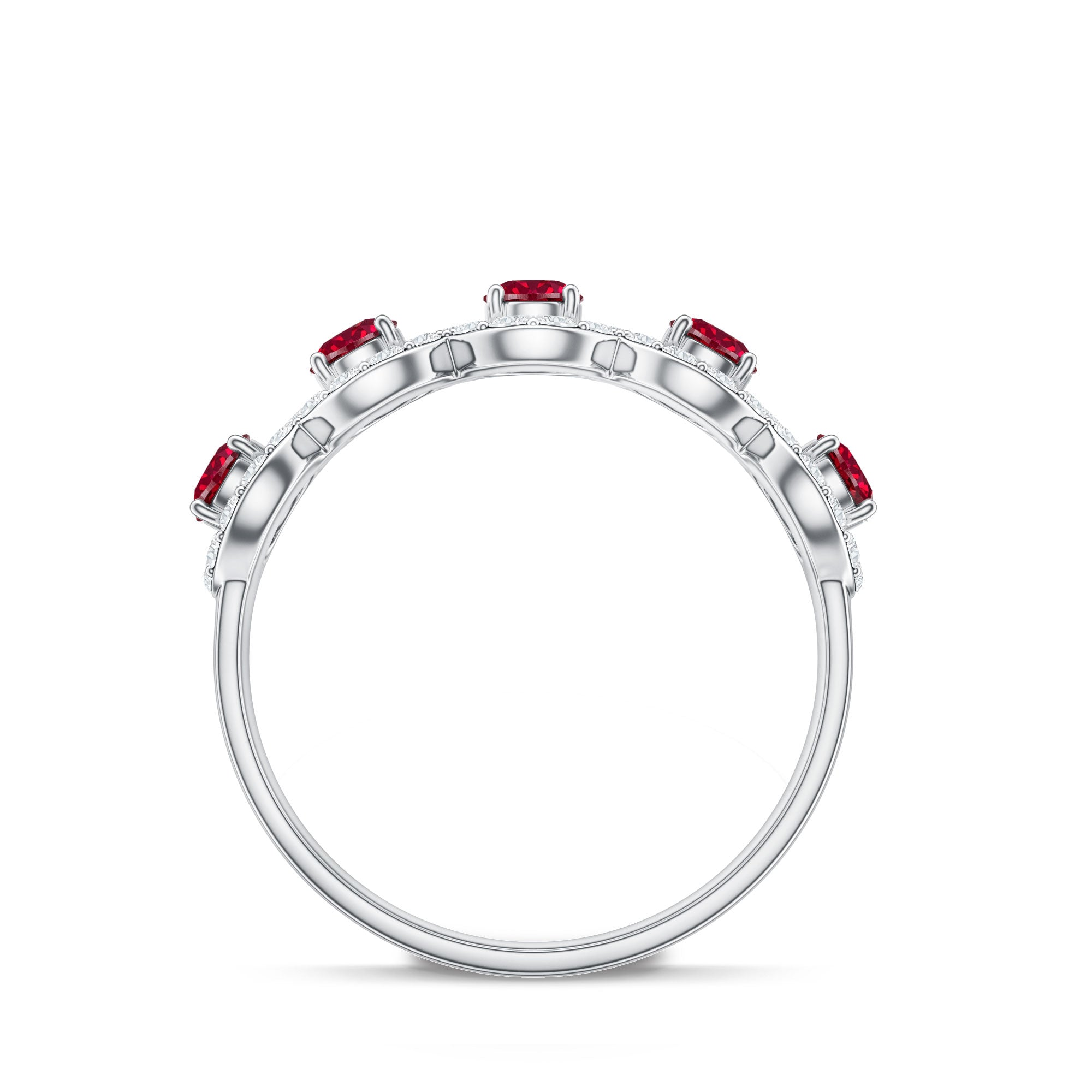 Classic Lab Grown Ruby and Diamond Halo Half Eternity Ring AAAA - Rosec Jewels