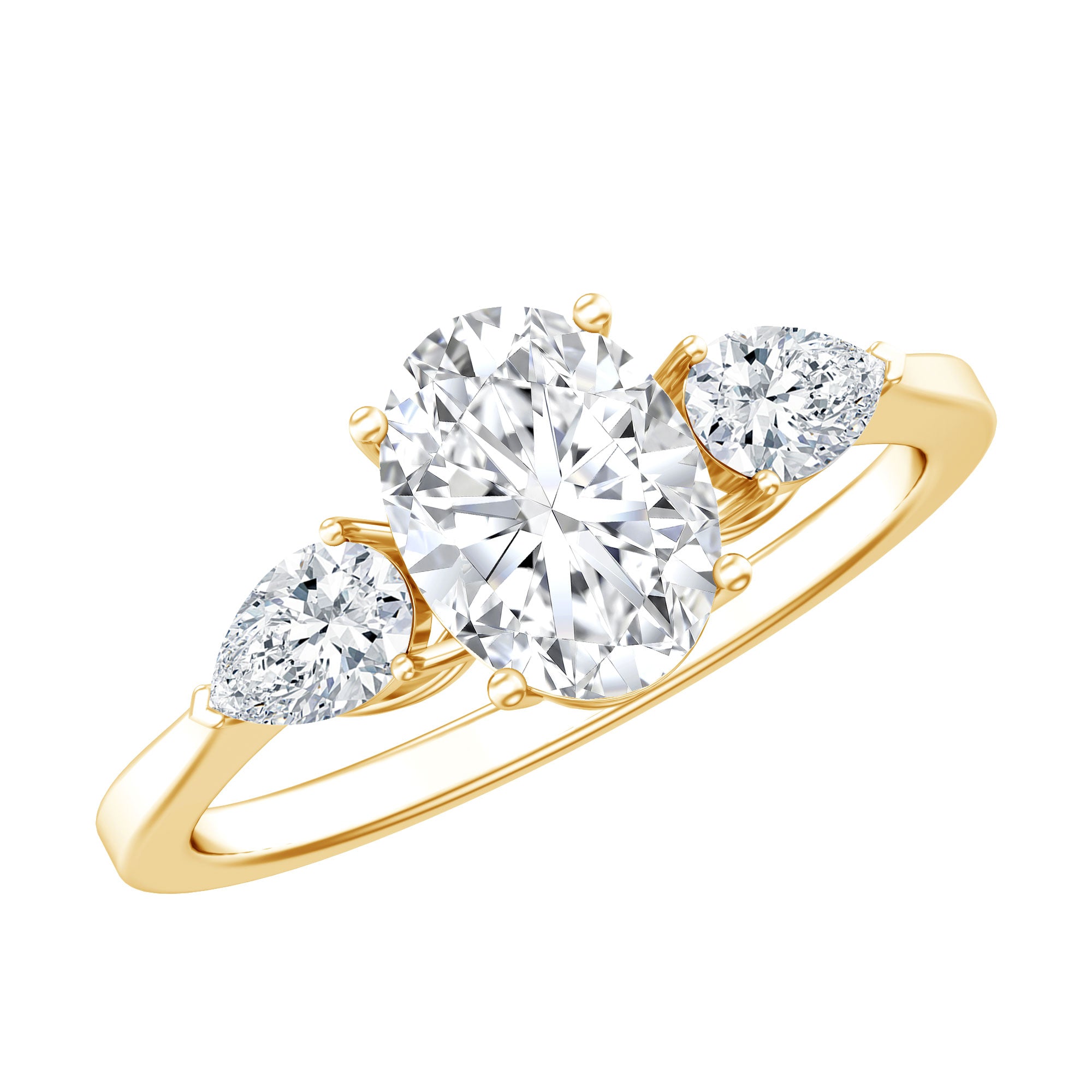 Rosec Jewels-Oval and Pear Cut Moissanite Three Stone Engagement Ring