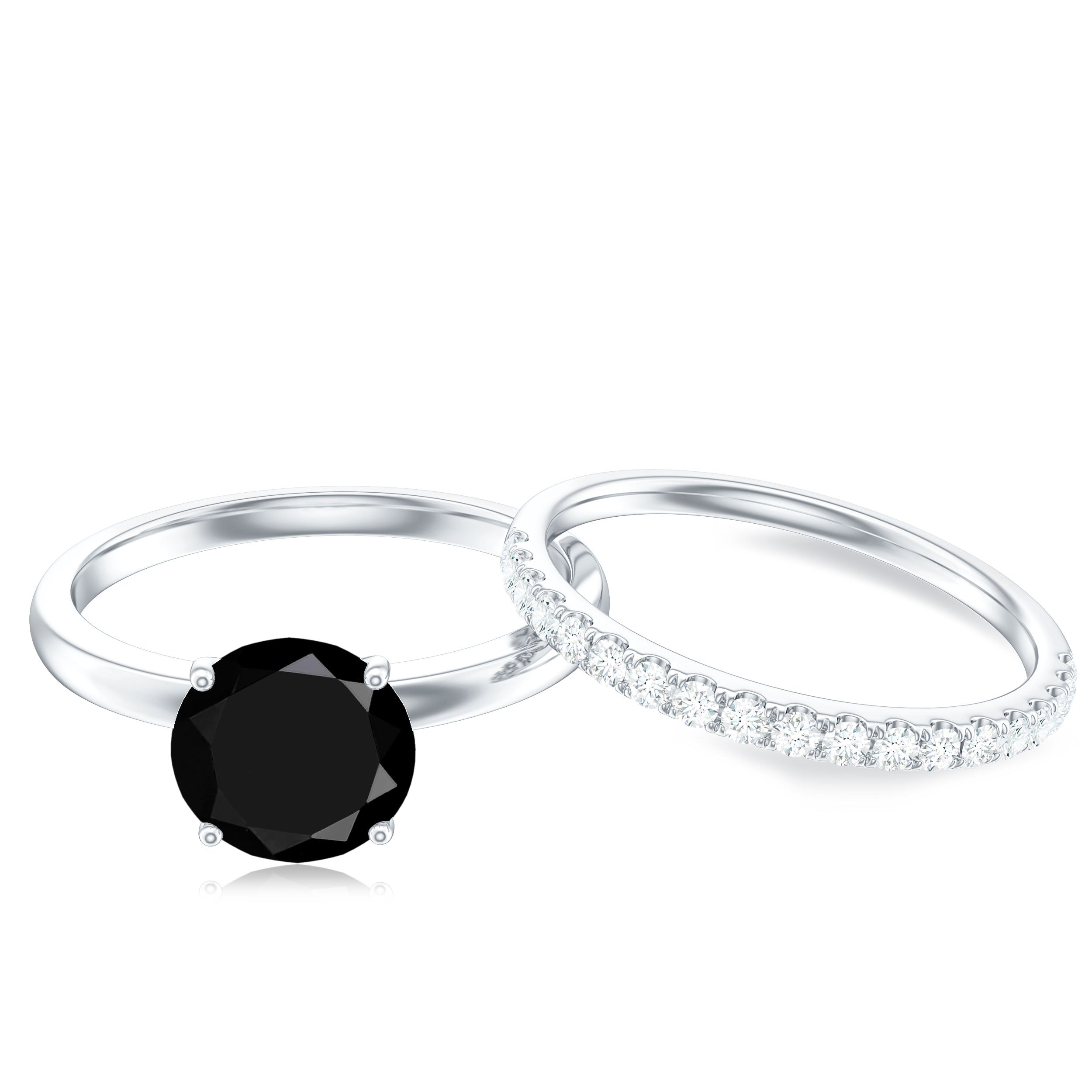Natural Black Spinel Wedding Engagement Ring Set with Diamond AAA - Rosec Jewels