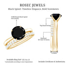 Natural Black Spinel Wedding Engagement Ring Set with Diamond AAA - Rosec Jewels