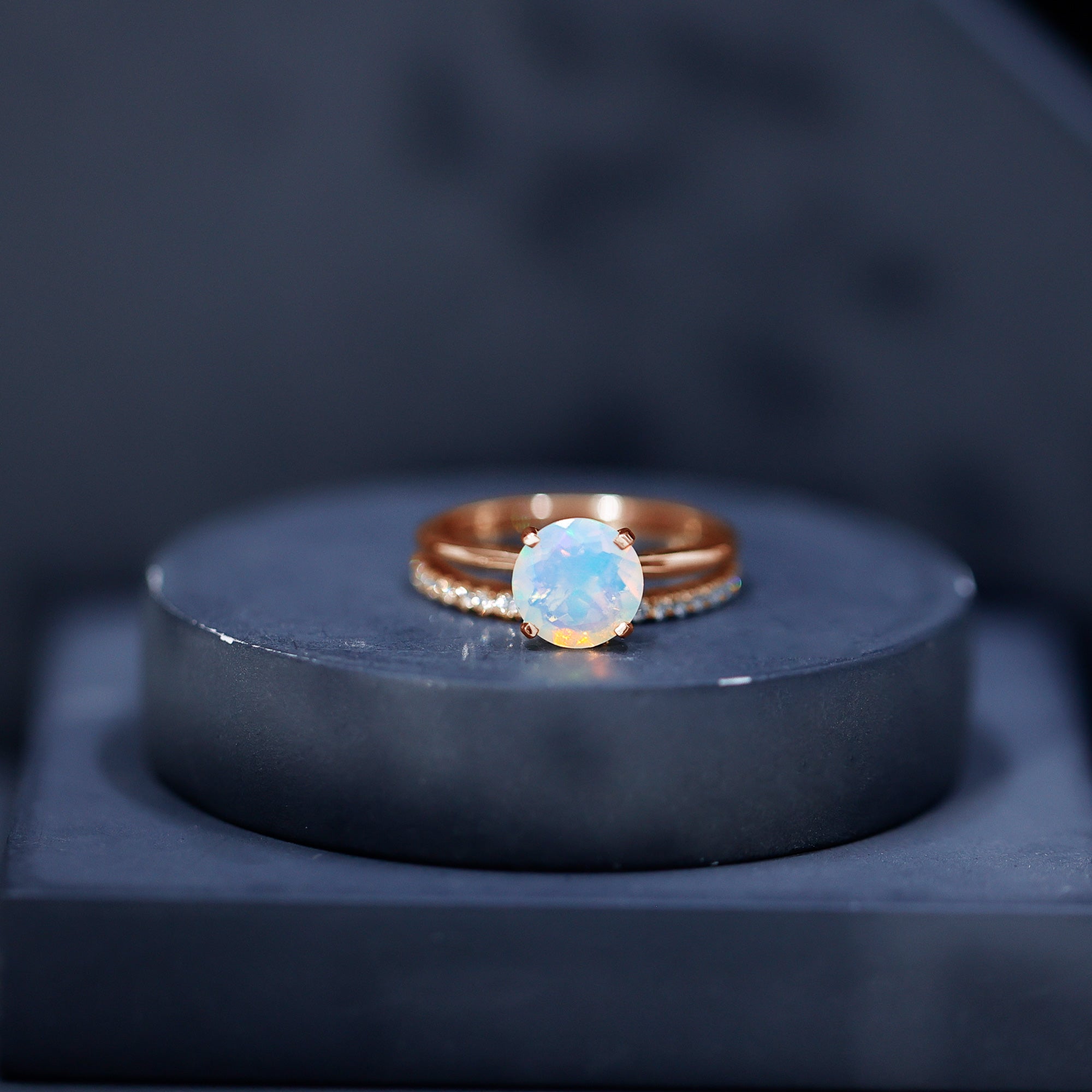 Natural 2 Carat Ethiopian Opal Diamond Solitaire Engagement Wedding Ring Set AAA - Rosec Jewels