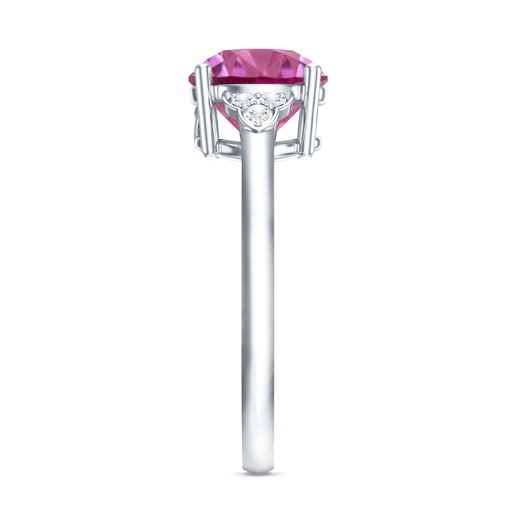 Round Pink Tourmaline Solitaire Engagement Ring with Diamond AAA - Rosec Jewels