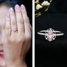 Rosec Jewels-Vintage Inspired Pink Sapphire Diamond Engagement Ring in Silver