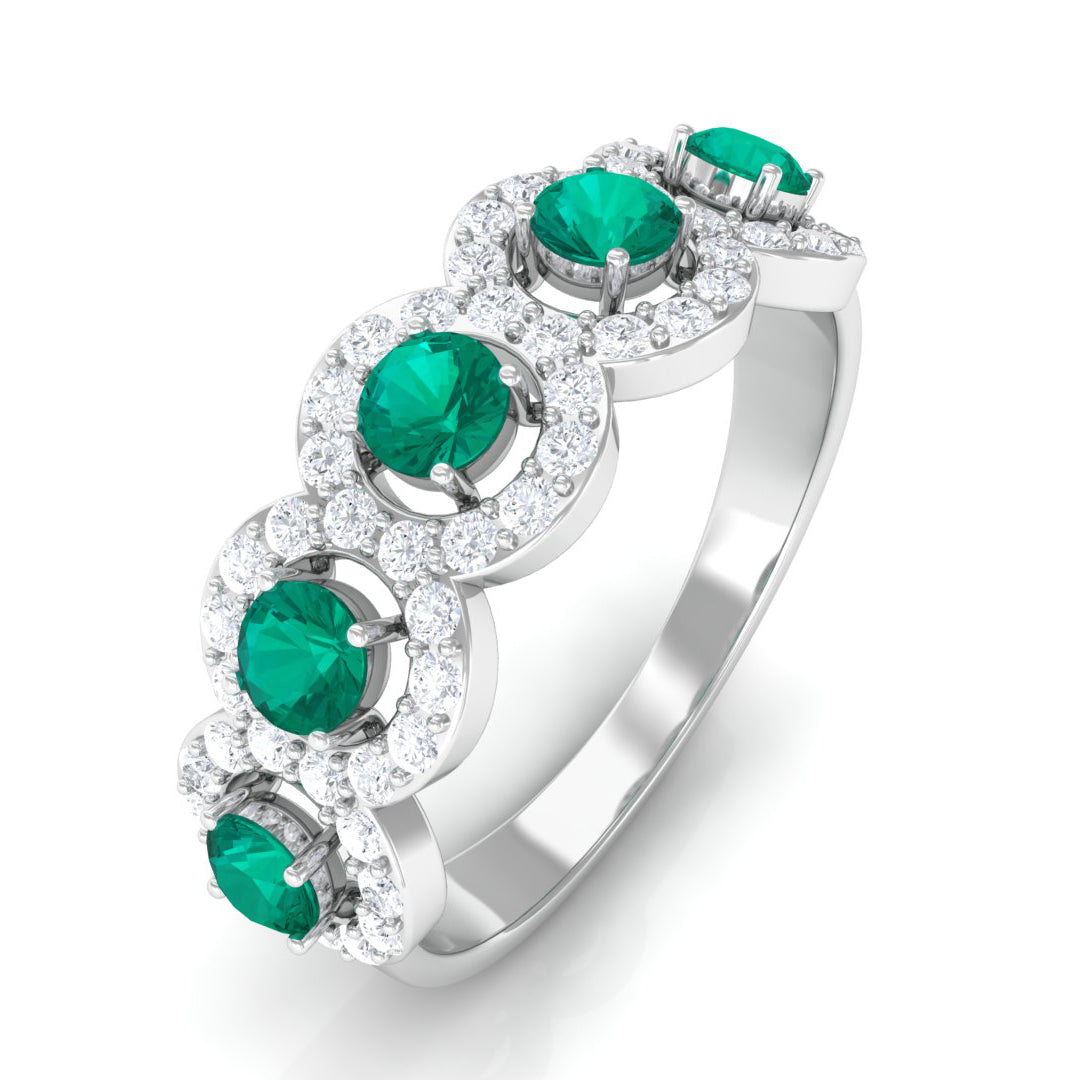 1.25 CT Round shape Emerald and Diamond Halo Classic Band Ring Emerald - ( AAA ) - Quality - Rosec Jewels