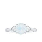 1.50 CT Moonstone Solitaire Engagement Ring with Diamond Trio AAA - Rosec Jewels