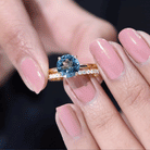 Rosec Jewels-8mm Round London Blue Topaz Solitaire Engagement Ring with Diamond Band