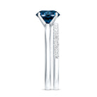2 Carat Round London Blue Topaz Solitaire Engagement Ring with Diamond Band AAA - Rosec Jewels