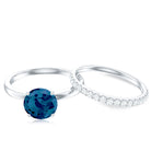 2 Carat Round London Blue Topaz Solitaire Engagement Ring with Diamond Band AAA - Rosec Jewels