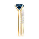 2 Carat Round London Blue Topaz Solitaire Engagement Ring with Diamond Band AAA - Rosec Jewels