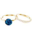 2 Carat Round London Blue Topaz Solitaire Engagement Ring with Diamond Band AAA - Rosec Jewels