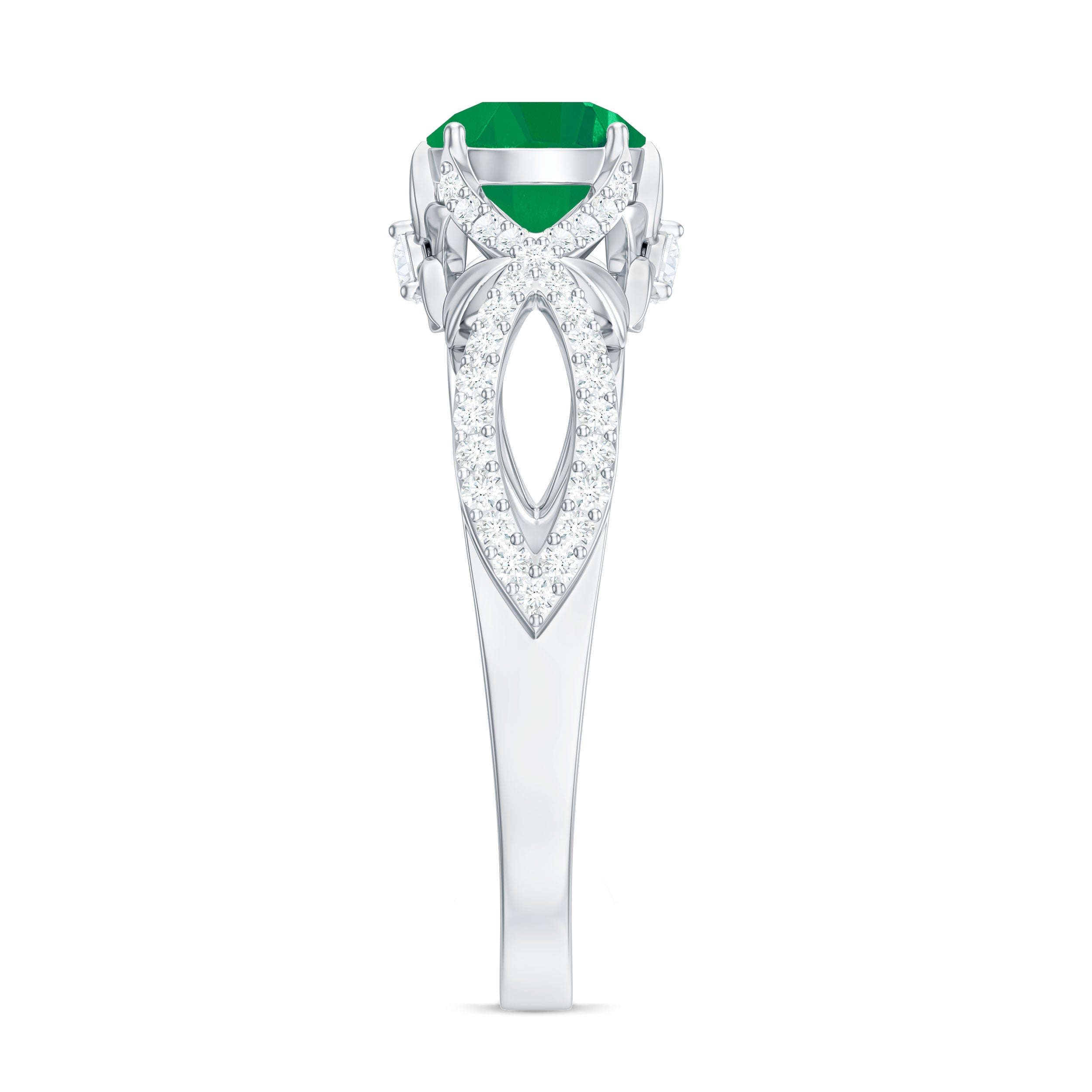 Designer Emerald Crossover Engagement Ring with Diamond AAA - Rosec Jewels